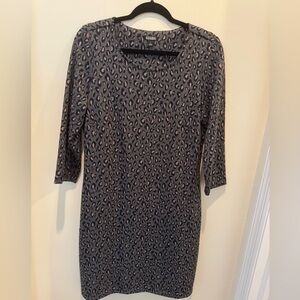 Nicole Miller Gray and Black Patterned Long Sleeve Dress